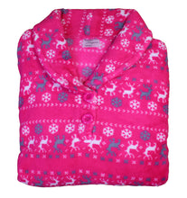 Load image into Gallery viewer, Ladies Soft Fleece Fairisle & Reindeer Pattern Pyjamas (Fuchsia or Silver)