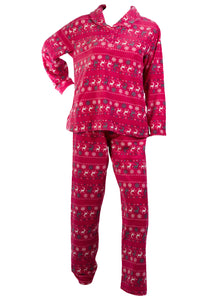 Ladies Soft Fleece Fairisle & Reindeer Pattern Pyjamas (Fuchsia or Silver)