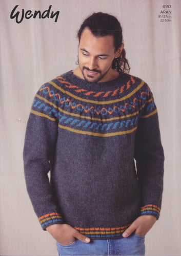 Wendy Aran Knitting Pattern - Unisex Fairisle Yoke Sweater (6153)