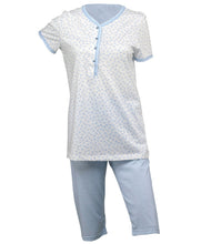 Load image into Gallery viewer, Ladies Jersey Cotton Pyjamas - Floral Top & Checked 3/4 Bottoms (Blue or Pink)
