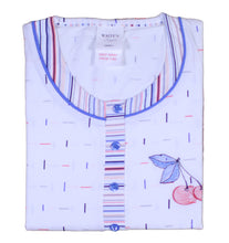 Load image into Gallery viewer, Ladies Pyjamas - Striped Top with Cherry Detail & 3/4 Bottoms (Blue or Red)
