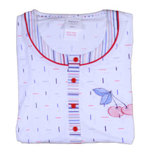Load image into Gallery viewer, Ladies Pyjamas - Striped Top with Cherry Detail & 3/4 Bottoms (Blue or Red)
