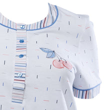 Load image into Gallery viewer, Ladies Pyjamas - Striped Top with Cherry Detail & 3/4 Bottoms (Blue or Red)