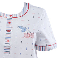 Load image into Gallery viewer, Ladies Pyjamas - Striped Top with Cherry Detail & 3/4 Bottoms (Blue or Red)