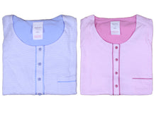 Load image into Gallery viewer, Ladies Jersey Cotton Pyjamas - Striped Top & Plain PJ Bottoms (Blue or Pink)