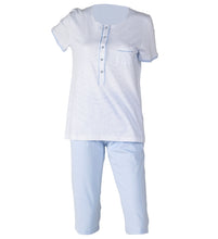 Load image into Gallery viewer, Ladies Jersey Cotton Pyjamas - Striped Top & Plain PJ Bottoms (Blue or Pink)