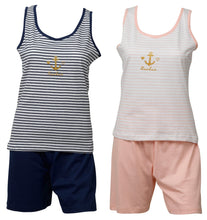 Load image into Gallery viewer, Ladies Jersey Cotton Pyjamas - Anchor Tank Top & Plain Shorts (Navy or Pink)