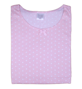 Ladies Jersey Cotton Polka Dot Pyjamas with Frilled Sleeves (Blue or Pink)