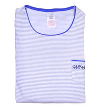 Load image into Gallery viewer, Ladies Grey Striped & Floral Embroidered Pyjamas Set (Blue or Red Detail)
