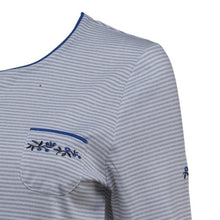 Load image into Gallery viewer, Ladies Grey Striped & Floral Embroidered Pyjamas Set (Blue or Red Detail)
