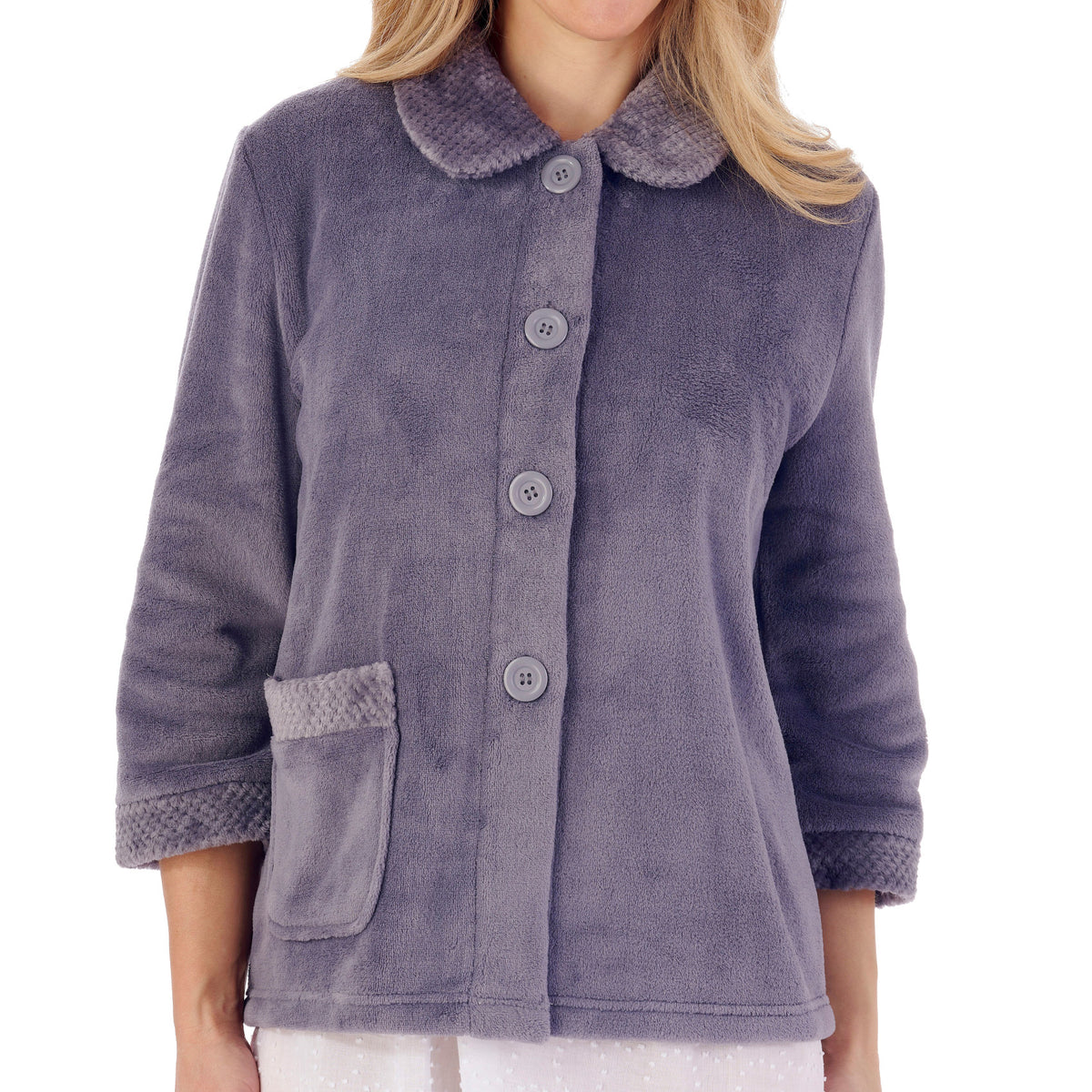 Slenderella Ladies Button Up Bed Jacket with Waffle Detail (Small