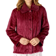 Load image into Gallery viewer, Slenderella Ladies Faux Fur Collar Button Front Bed Jacket Raspberry - XL