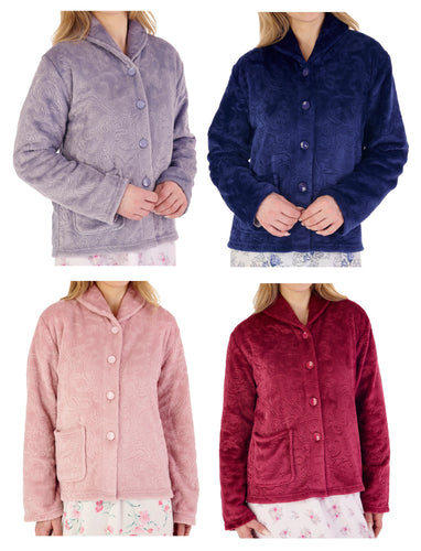 Slenderella Ladies Embossed Flannel Fleece Bed Jacket (4 Colours)