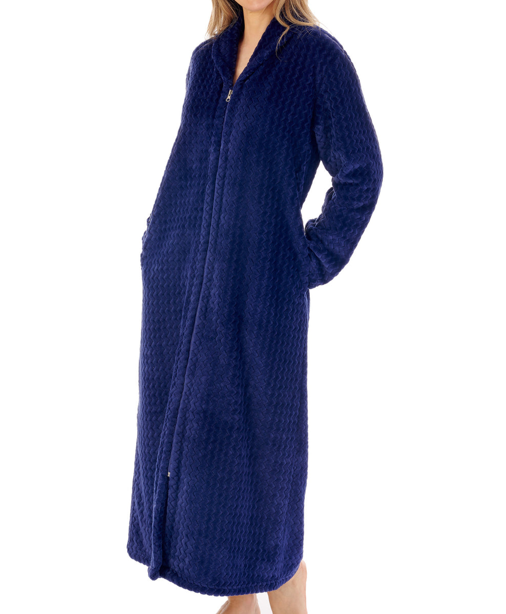 Slenderella Ladies Long Zig Zag Fleece Zip Up Dressing Gown (6 Colours