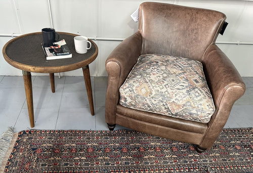 Ex Display Leather Wellington Chair with Fabric Cushion