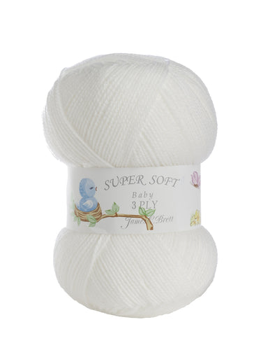 James Brett Baby 3 Ply Super Soft Yarn 100% Acrylic Knitting Wool White 100g