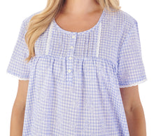 Load image into Gallery viewer, Slenderella Gingham & Flower Design Short Sleeve Cotton Nightie (2 Colours)