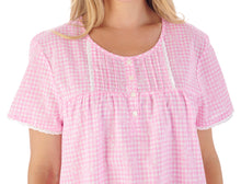 Load image into Gallery viewer, Slenderella Gingham & Flower Design Short Sleeve Cotton Nightie (2 Colours)