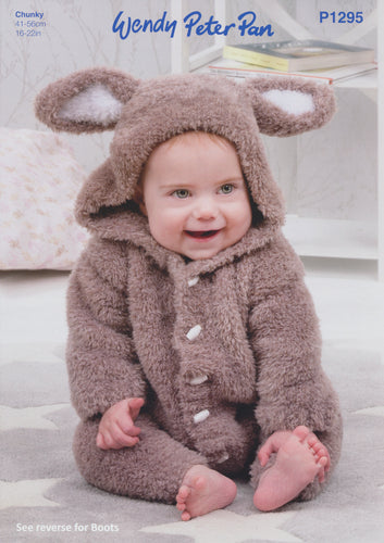 Wendy Peter Pan Baby Chunky Knitting Pattern - Bunny All in One (P1295)