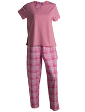 Load image into Gallery viewer, Slenderella Ladies Tartan Pyjamas - Jersey Top & Checked Bottoms (Blue or Pink)