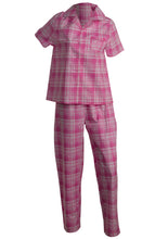 Load image into Gallery viewer, Slenderella Ladies Tartan Pyjamas - Button Top & Trouser Bottoms (Blue or Pink)