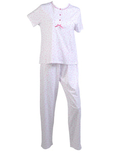 Slenderella Ladies Cotton Floral Pyjamas Set (Blue or Pink)