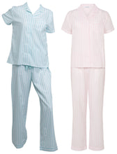 Load image into Gallery viewer, Slenderella Ladies Striped Button Up Top & Trouser Bottoms Pyjamas Set (Mint or Pink)