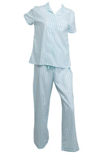 Load image into Gallery viewer, Slenderella Ladies Striped Button Up Top & Trouser Bottoms Pyjamas Set (Mint or Pink)
