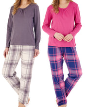 Load image into Gallery viewer, Slenderella Ladies Pyjamas - Plain Top & Checked Bottoms (2 Colours)