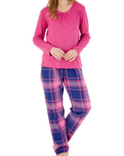 Load image into Gallery viewer, Slenderella Ladies Pyjamas - Plain Top & Checked Bottoms (2 Colours)