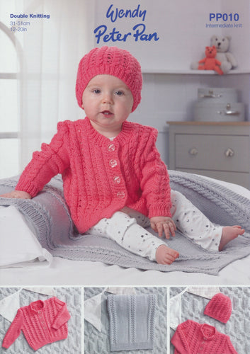 Wendy Peter Pan Baby Double Knitting Pattern - Cardigan Hat & Blanket (PP010)