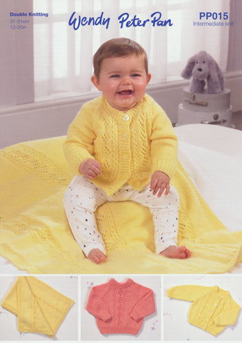Wendy Peter Pan Baby DK Knitting Pattern - Cardigan Sweater & Blanket (PP015)
