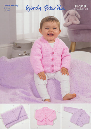 Wendy Peter Pan Baby DK Knitting Pattern - Cardigans & Blanket (PP018)