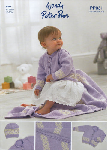 Wendy Peter Pan Baby 4ply Knitting Pattern - Cardigan Blanket & Hat (PP031)