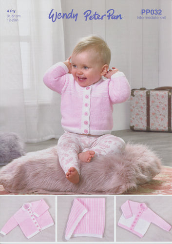 Wendy Peter Pan Baby 4ply Knitting Pattern - Cardigans & Blanket (PP032)