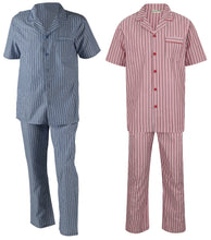 Load image into Gallery viewer, Walker Reid Mens Striped Cotton Pyjamas (Blue or Red)