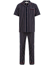 Load image into Gallery viewer, Walker Reid Mens Navy & Red Striped Cotton Pyjamas (Medium - XXXL)