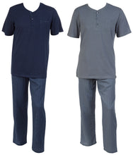 Load image into Gallery viewer, Walker Reid Mens Plain Top & Striped Bottoms Pyjamas Set (Blue or Grey)