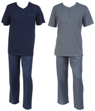 Load image into Gallery viewer, Walker Reid Mens Plain Top &amp; Striped Bottoms Pyjamas Set (Blue or Grey)