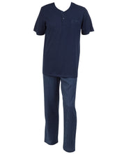 Load image into Gallery viewer, Walker Reid Mens Plain Top & Striped Bottoms Pyjamas Set (Blue or Grey)