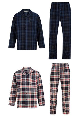 Walker Reid Brushed Cotton Traditional Check Pyjamas (Navy or Red)