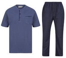 Load image into Gallery viewer, Walker Reid Mens Pyjamas Jersey Top & Navy Leaf Print Bottoms