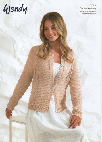 Wendy Ladies Double Knitting Pattern - Button Cardigan (7020)