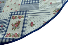 Load image into Gallery viewer, Floral Patchwork & Gingham Round Tablecloth 54” with One Pack of Napkins (Red or Blue)