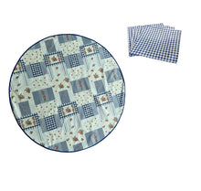 Load image into Gallery viewer, Floral Patchwork & Gingham Round Tablecloth 54” with One Pack of Napkins (Red or Blue)
