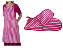 Load image into Gallery viewer, Butchers Stripe Printed Cotton Bib Apron or Double Oven Glove (5 Colours)