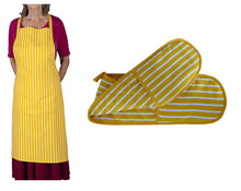 Load image into Gallery viewer, Butchers Stripe Printed Cotton Bib Apron or Double Oven Glove (5 Colours)