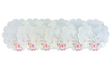 Load image into Gallery viewer, Pack of 6 Embroidered Butterfly Scalloped Edge Doilies (2 Sizes)