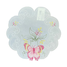 Load image into Gallery viewer, Pack of 6 Embroidered Butterfly Scalloped Edge Doilies (2 Sizes)