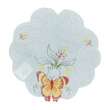 Load image into Gallery viewer, Pack of 6 Embroidered Butterfly Scalloped Edge Doilies (2 Sizes)